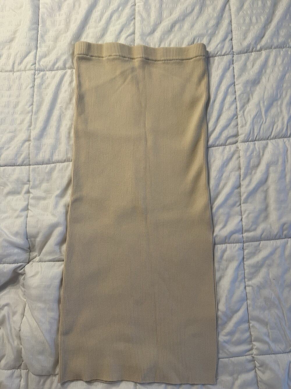 House of Harlow Beige Ribbed Skirt Stretchy Women's Medium Slit Midi